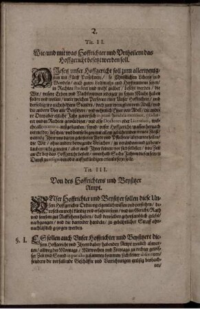 Tit. III. Von des Hoffrichters und Beysitzer Ampt