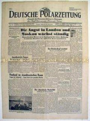 Tageszeitung "Deutsche Polarzeitung" für die besetzten Gebiete Nordeuropas zu den Kämpfen in der Sowjetunion