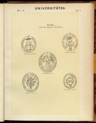 Taf. 17. Kiel. Christian-Albrecht-Universität. 1. Universität. - 2. Theolog. Facultät. - 3. Jurist. Facultät. - 4. Medicin. Facultät. - 5. Philosoph. Facultät