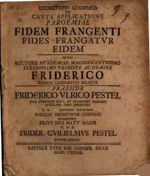 Exercitatio acad. de cauta applicatione paroemiae: Fidem frangenti fides frangatur eidem