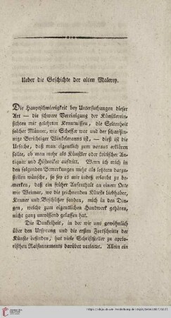 Ueber die Geschichte der alten Malerey