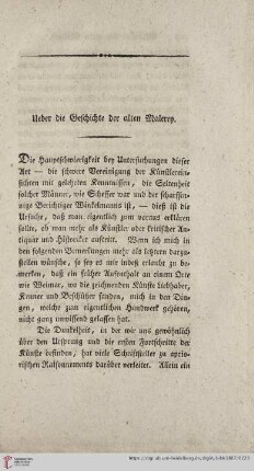Ueber die Geschichte der alten Malerey