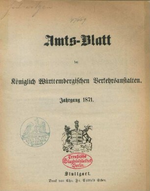 1871: Amtsblatt der Württembergischen Verkehrsanstalten