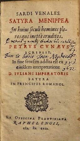 Sardi Venales : Satyra Menippea In huius seculi homines plerosque inepte eruditos