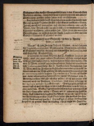 Gegenbericht vom Gesprech/ so den 11. Aprilis Anno 90. gehalten.