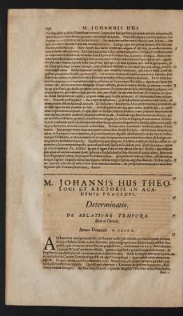M. Johannis Hus Theologi Et Rectoris In Academia Pragensi, Determinatio. De Ablatione Temporalium a Clericis.