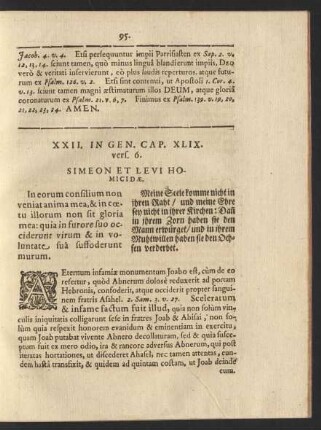 XXII. In Gen. Cap. XLIX. vers. 6. Simeon Et Levi Homicidae.