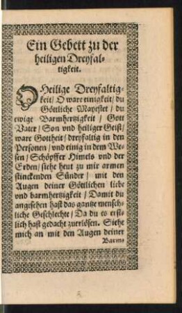 Ein Gebett zu der heiligen Dreyfaltigkeit.