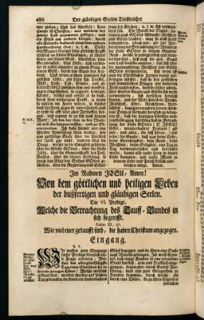 480-503, Die VI. Predigt, Welche die Betrachtung des Tauff-Bundes in sich begreifft.
