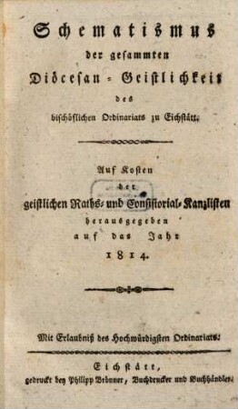 Schematismus der Diözese Eichstätt, 1814