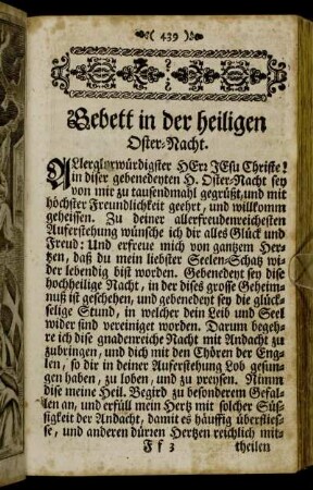 Gebett in der heiligen Oster-Nacht. - Am Sonntag der hochheiligsten Dreyfaltigkeit.