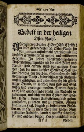 Gebett in der heiligen Oster-Nacht. - Am Sonntag der hochheiligsten Dreyfaltigkeit.