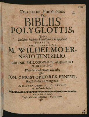 Diatribe Philologica De Bibliis Polyglottis