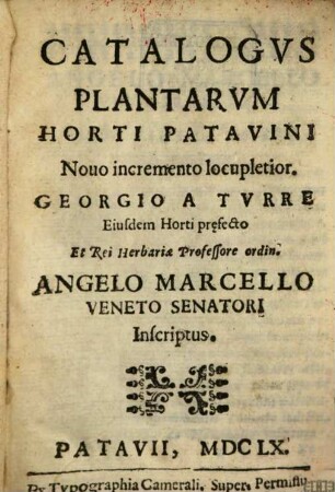 Catalogus plantarum horti Patavini novo incremento locupletior