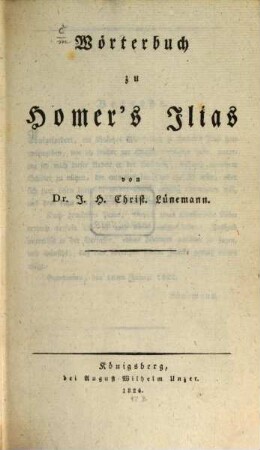 Wörterbuch zu Homer's Ilias