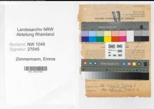 Entnazifizierung Emma Zimmermann , geb. 24.08.1901 (Naeherin)