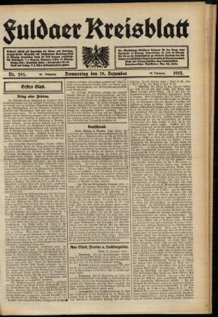 Erste Ausgabe vom Donnerstag, den 19. Dezember 1912.