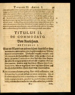 Titulus II. De Commodato. Von Auslehnen.