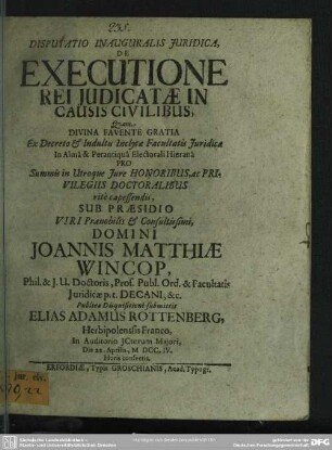 Disputatio Inauguralis Iuridica, De Executione Rei Iudicatae In Causis Civilibus