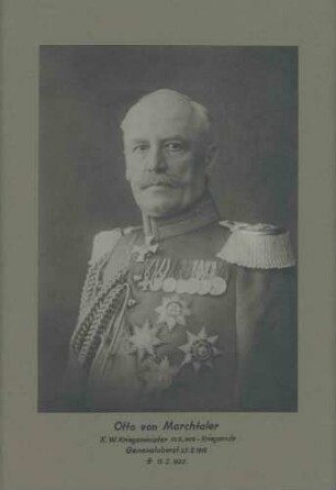 Otto von Marchtaler, Generaloberst, Württ. Kriegsminister von 1906-1918 in Uniform mit Orden, Brustbild in Halbprofil