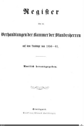 2,4: Landtag Württemberg - Kammer 1, Register 1856-1861
