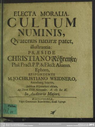 Electa moralia, cultum numinis, quatenus naturae patet illustrantia