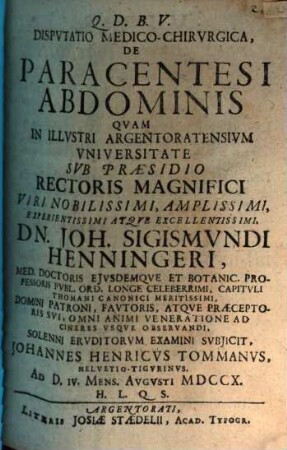 Dispvtatio Medico-Chirvrgica, De Paracentesi Abdominis