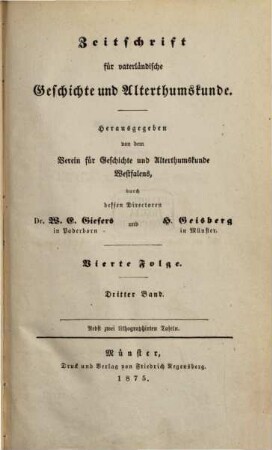 Zeitschrift für vaterländische Geschichte und Altertumskunde. 33, 33 = Folge 4, Bd. 3. 1875