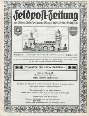 4.1915: Feldpost-Zeitung der Firma Fritz Pilgram, Baugeschäft, Köln-Mülheim