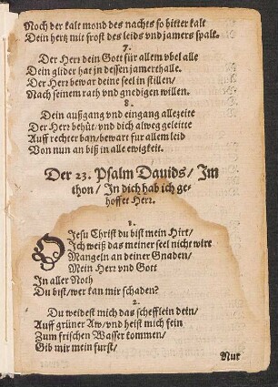 Der 23. Psalm Dauids/ Jm || thon/ Jn dich hab ich ge=||hoffet Herr. ||