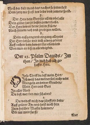 Der 23. Psalm Dauids/ Jm || thon/ Jn dich hab ich ge=||hoffet Herr. ||