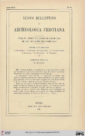 26: Nuovo bullettino di archeologia cristiana: ufficiale per i resoconti della Commissione di Archeologia Sacra sugli Scavi e su le Scoperte nelle Catacombe Romane