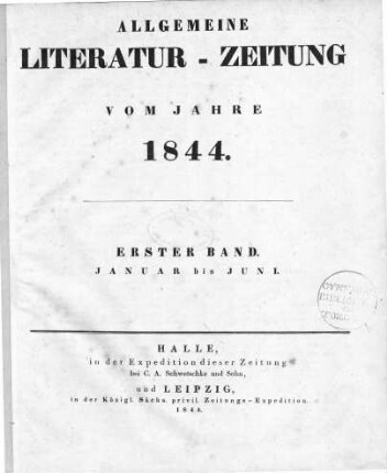 1844: Allgemeine Literatur-Zeitung