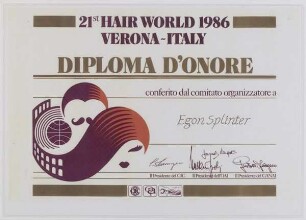 DIPLOMA D'ONORE für EGON SPLINTER