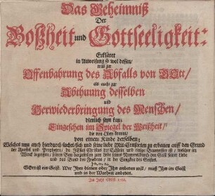 Das Geheimniß Der Boßheit und Gottseeligkeit