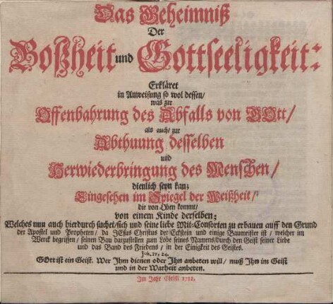 Das Geheimniß Der Boßheit und Gottseeligkeit