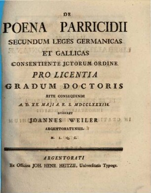 De poena parricidii secundum leges Germanicas et Gallicas