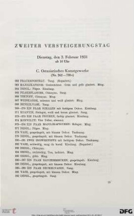 Zweiter Versteigerungstag: Dienstag, den 3. Februar 1931 ab 10 Uhr (Nr. 262-918)