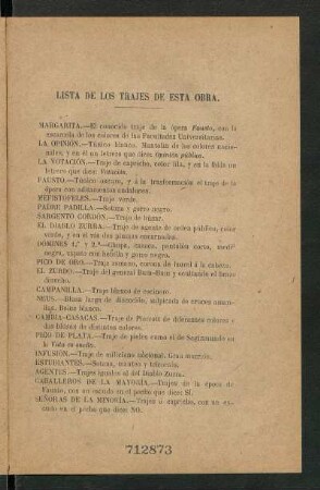 Lista de los trajes de esta obra