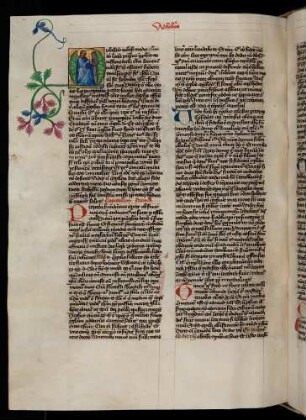 Historisierte Initiale (ad Hebreos): M(ultifariam): Gottvater-Christus spricht zu einem Hebräer