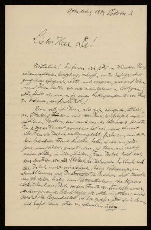 Nr. 3 Brief von Carl Wilhelm Wirtz an Karl Schwarzschild. Ottakring, 3.10.1899