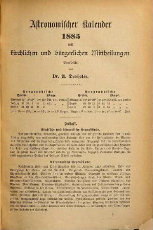 Kalender und statistisches Jahrbuch für das Königreich Sachsen nebst Marktverzeichnissen für Sachsen und die Nachbarstaaten : auf d. Jahr .... 1885