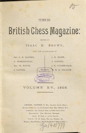 The British chess magazine. 15. 1895, Jan. - Dez.