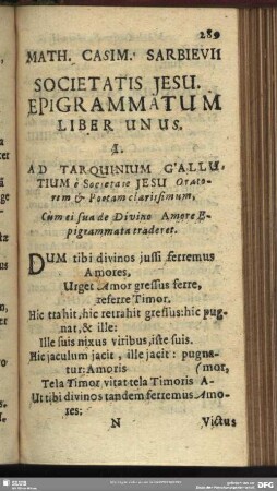Math. Casim. Sarbievii Societatis Iesu. Epigrammatum Liber unus