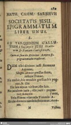 Math. Casim. Sarbievii Societatis Iesu. Epigrammatum Liber unus