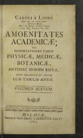 6: 6 : Antehac Seorsim Editæ Nunc Collectæ Et Auctæ ; Cum Tabulis Æneis