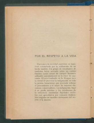 Por el respecto á la vida