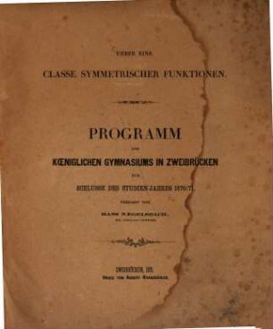 Über eine Classe symmetrischer Funktionen
