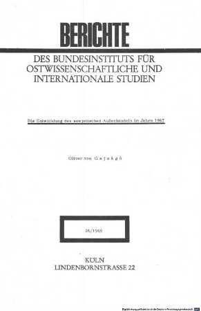 Die Entwicklung des sowjetischen Außenhandels im Jahre 1967
