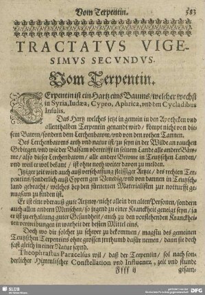 Tractatus Vigesilmlus Secundus. Vom Terpentin.